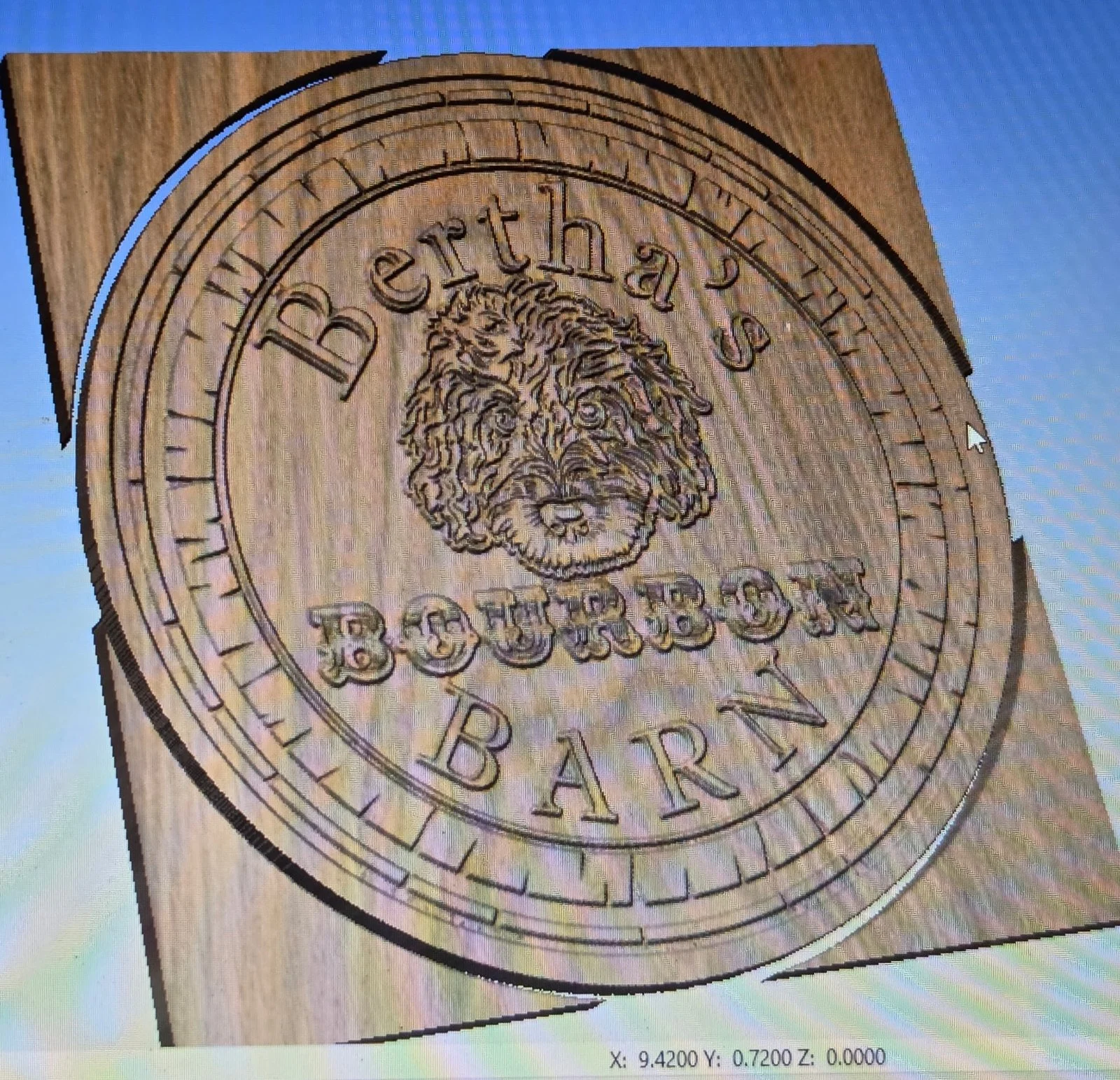 The Bourbon Barn design carved into unfinished wood